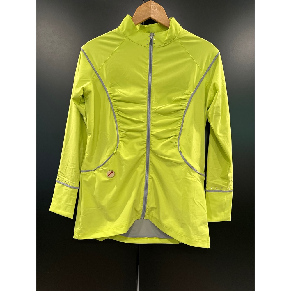 Swingdish Swarovski Golf Jacket Neon Yellow Full Zip Ruched JO01-2 Small NEW